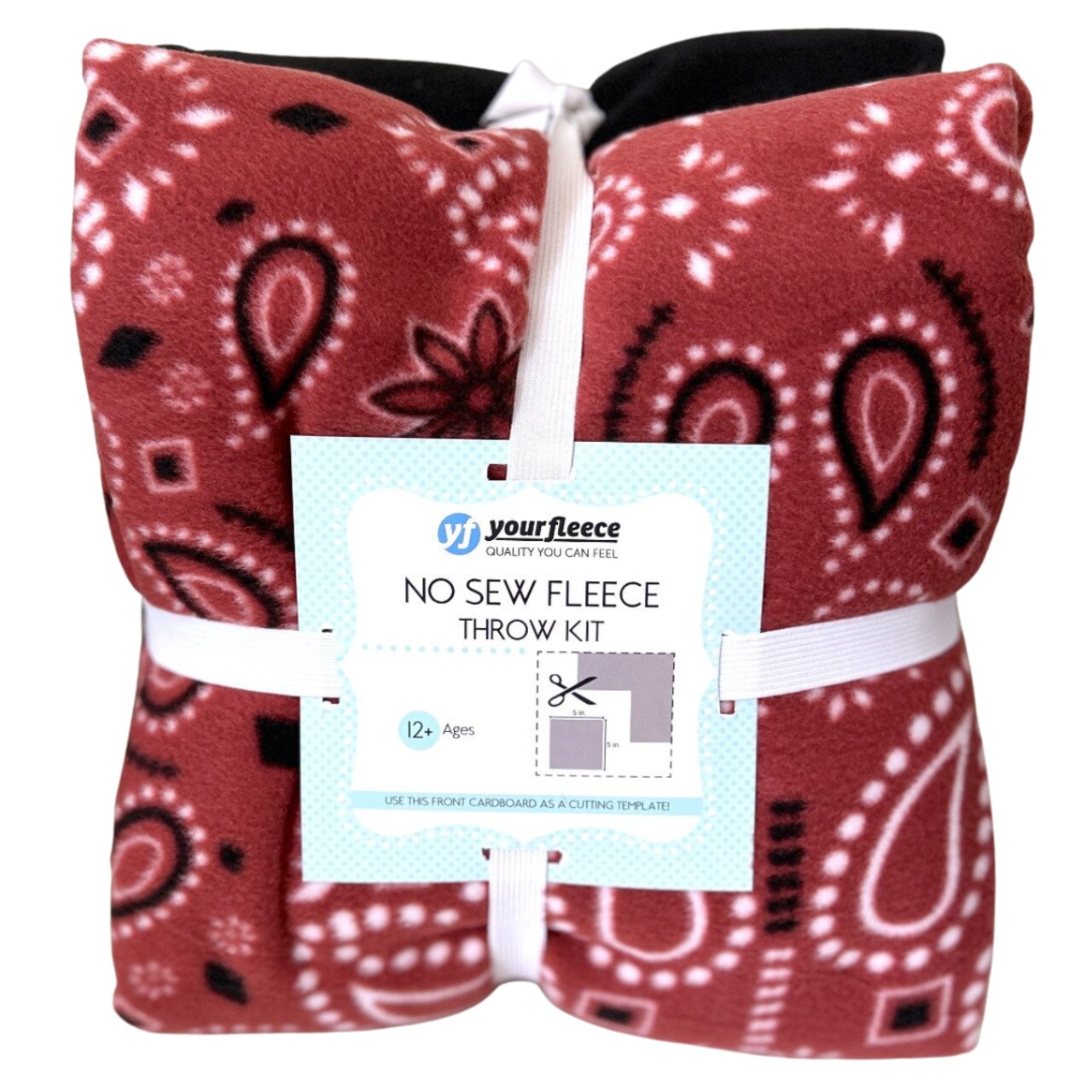 Bandana Handkerchief Red Anti-Pill Premium No-Sew Throw Fleece Fabric Kit (50x60)